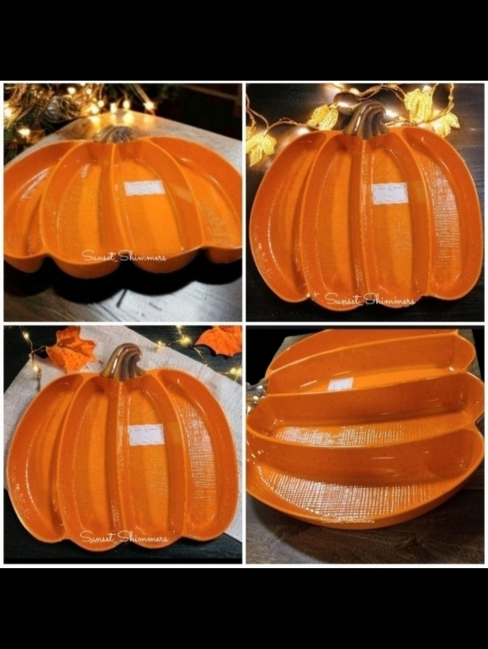 XL 16" Thanksgiving Pumpkin Melamine Divided Serving Bowl Tray Platter New